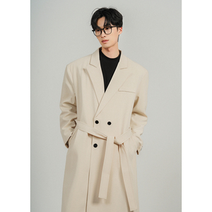 直播款 2025春装新款男生双排扣中长款风衣男垫肩西装外套潮F382，男装风衣，电商A152