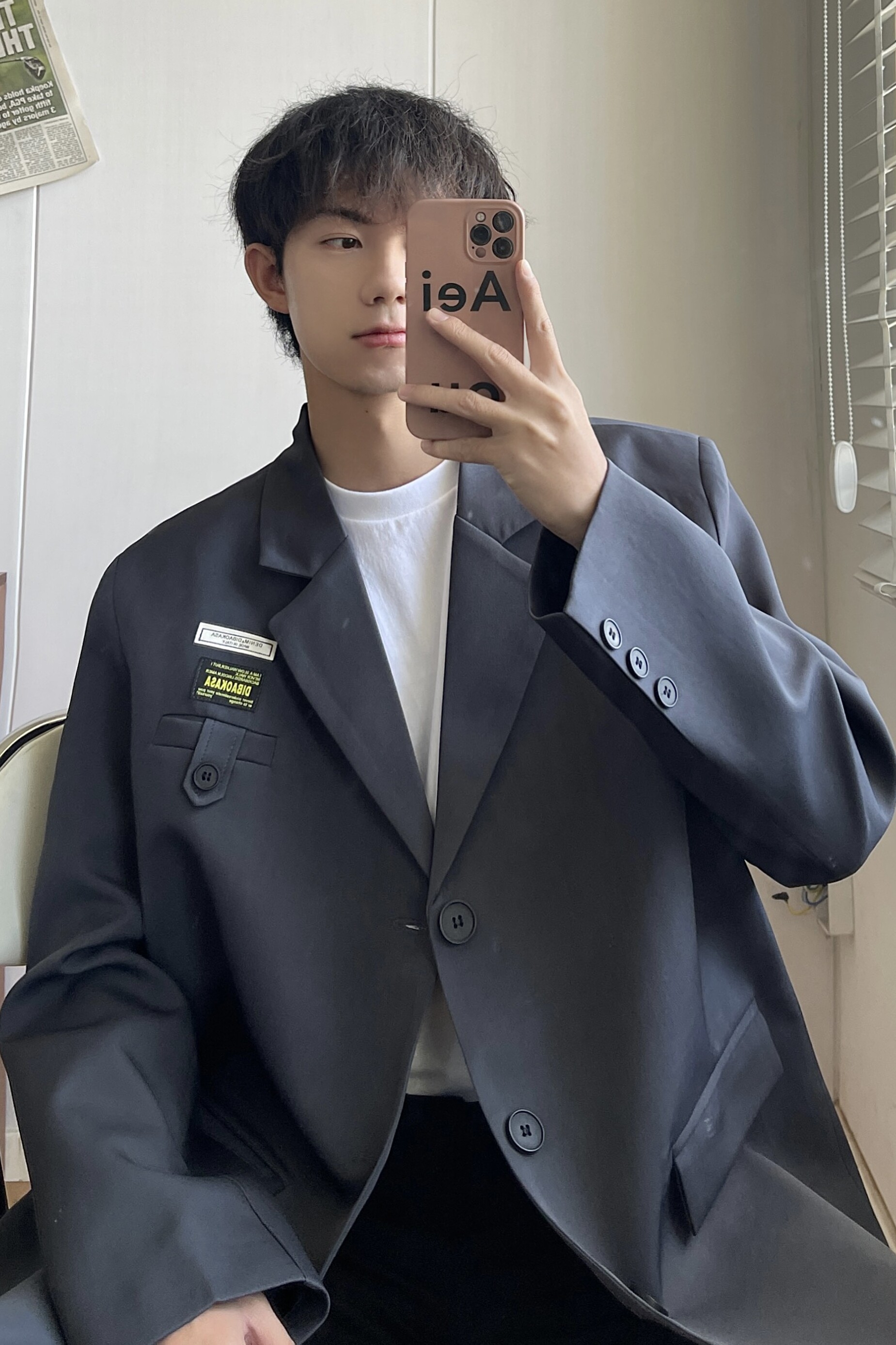 抖音品质2025新款垫肩小西装男宽松帅气百搭西服大码XF107-P95,男装西服套装,电商A152