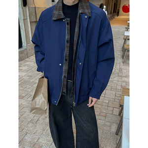 假两件飞行夹克男美拉德穿搭格纹拼接棒球服大码F326-P98128图片