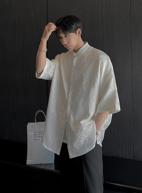 直播款 M-5XL夏装新款新中式碎花短袖衬衫男宽松衬衣CS210-P58