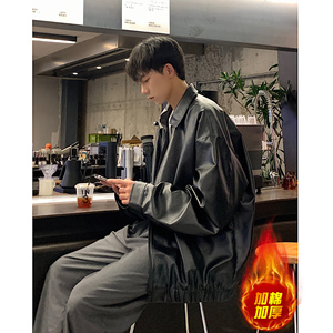 PY12 港风秋装夹克皮衣宽松上衣外套休闲男士大码机车服 P95控108图片
