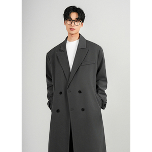 直播款 2025春装新款男生双排扣中长款风衣男垫肩西装外套 F382，男装风衣，电商A152