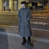 黑色毛呢大衣男秋冬季2023韩版中长款英伦西装风衣外套F310-P125，男装西服套装，电商A152