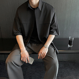 白衬衫男短袖夏季设计感高级潮流宽松休闲大码半袖衬衣CS202-P48，男装T恤，电商A152