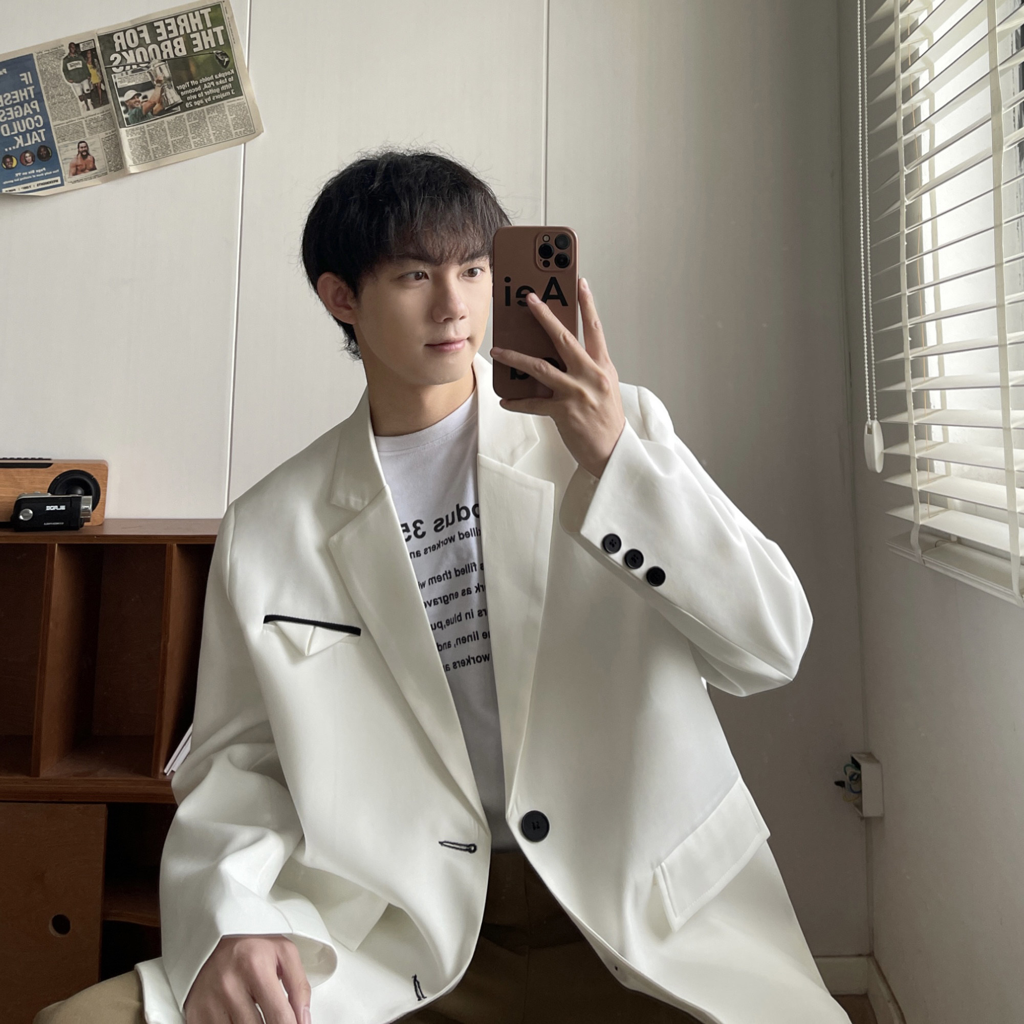 春秋季韩版小西装外套黑色oversize痞帅潮男士休闲西服XF131-P95,男装西服套装,电商A152
