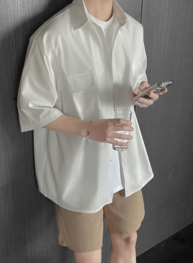 白色短袖衬衫男士夏季2024新款痞帅衬衣外套休闲上衣CS205-P48
