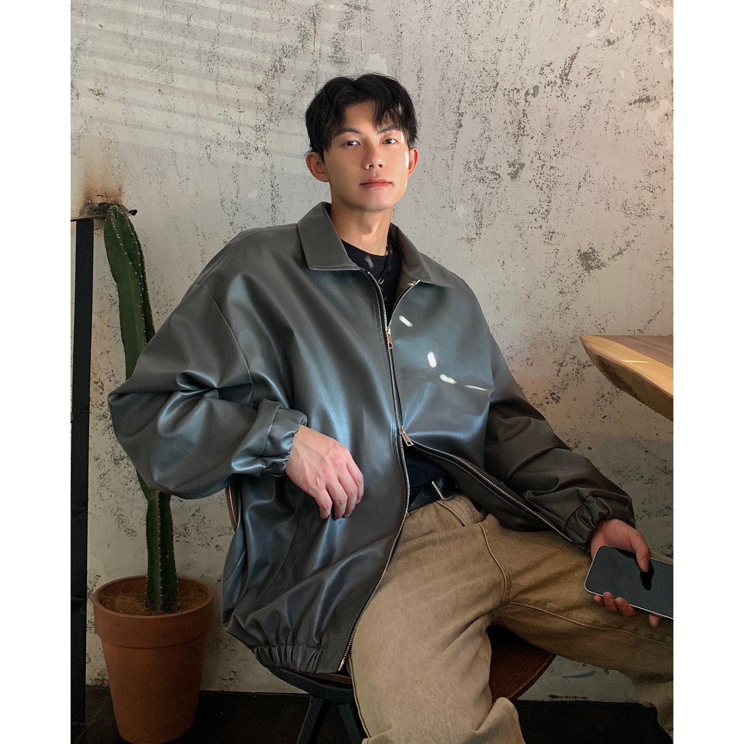 皮衣外套男oversize美式复古痞帅高级感炸街pu皮夹克男款PY13-P95,男装夹克,电商A152