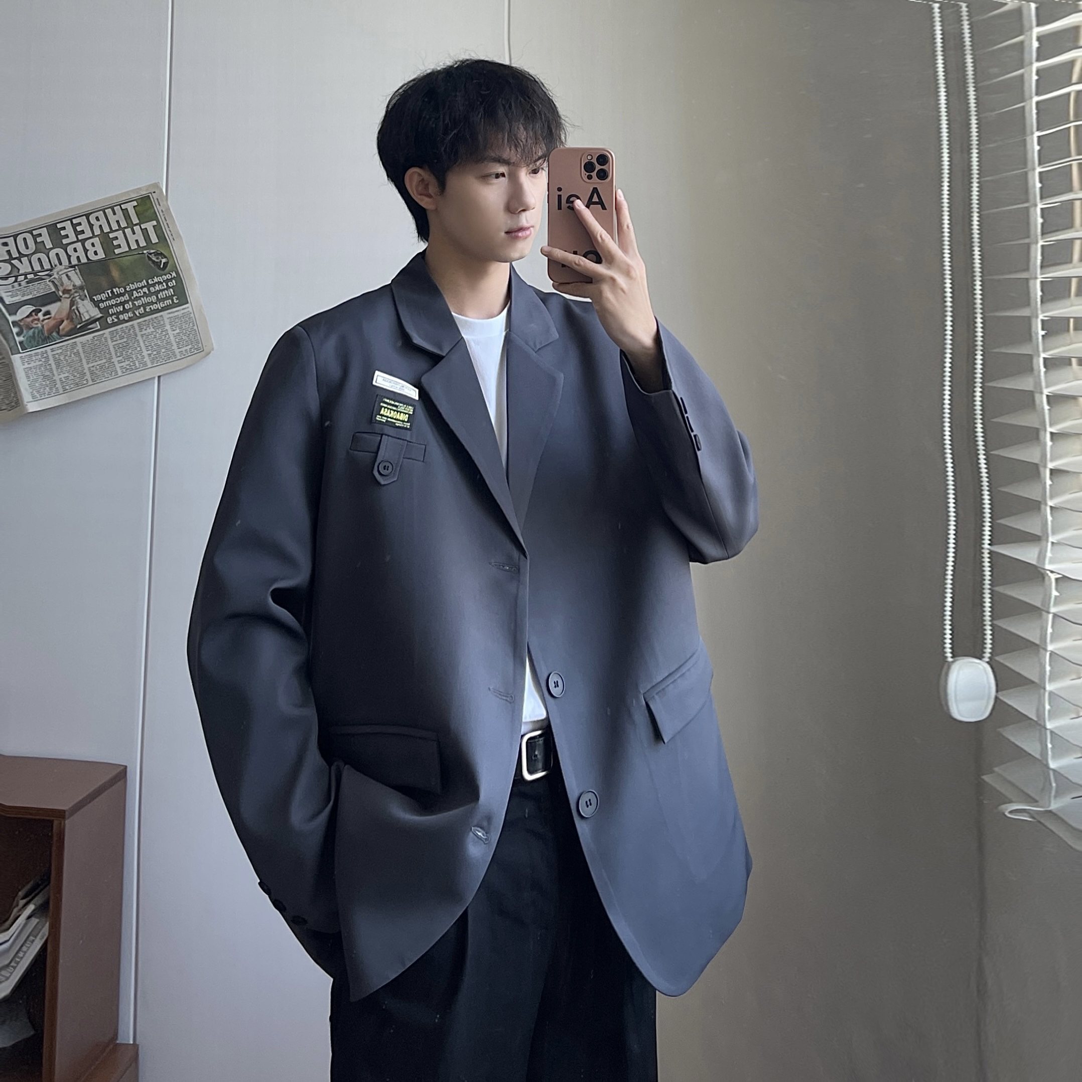 抖音品质2025新款垫肩小西装男宽松帅气百搭西服大码XF107-P95,男装西服套装,电商A152