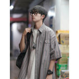 直播款M-5XL高品质男生短袖衬衫宽松港风CS105-P55控68，男装T恤，电商A152