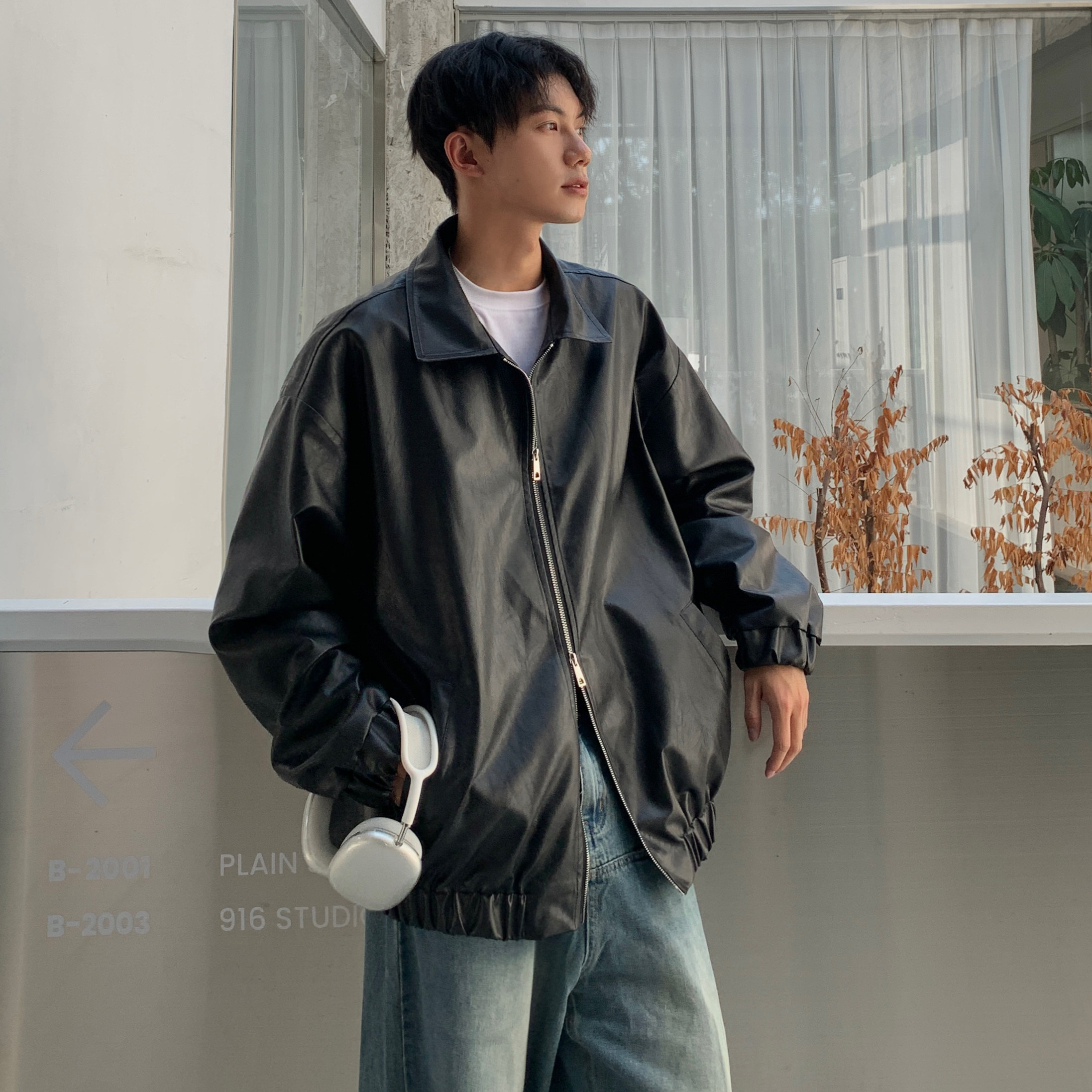 皮衣外套男oversize美式复古痞帅高级感炸街pu皮夹克男款PY13-P95图片