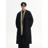 抖音秋冬中长款男生过膝毛呢大衣男肩章加厚外套F399-P138，男装毛呢大衣，电商A152