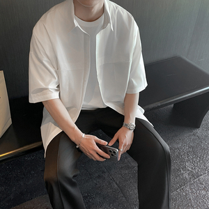 白衬衫男短袖夏季设计感高级潮流宽松休闲大码半袖衬衣CS202-P48图片