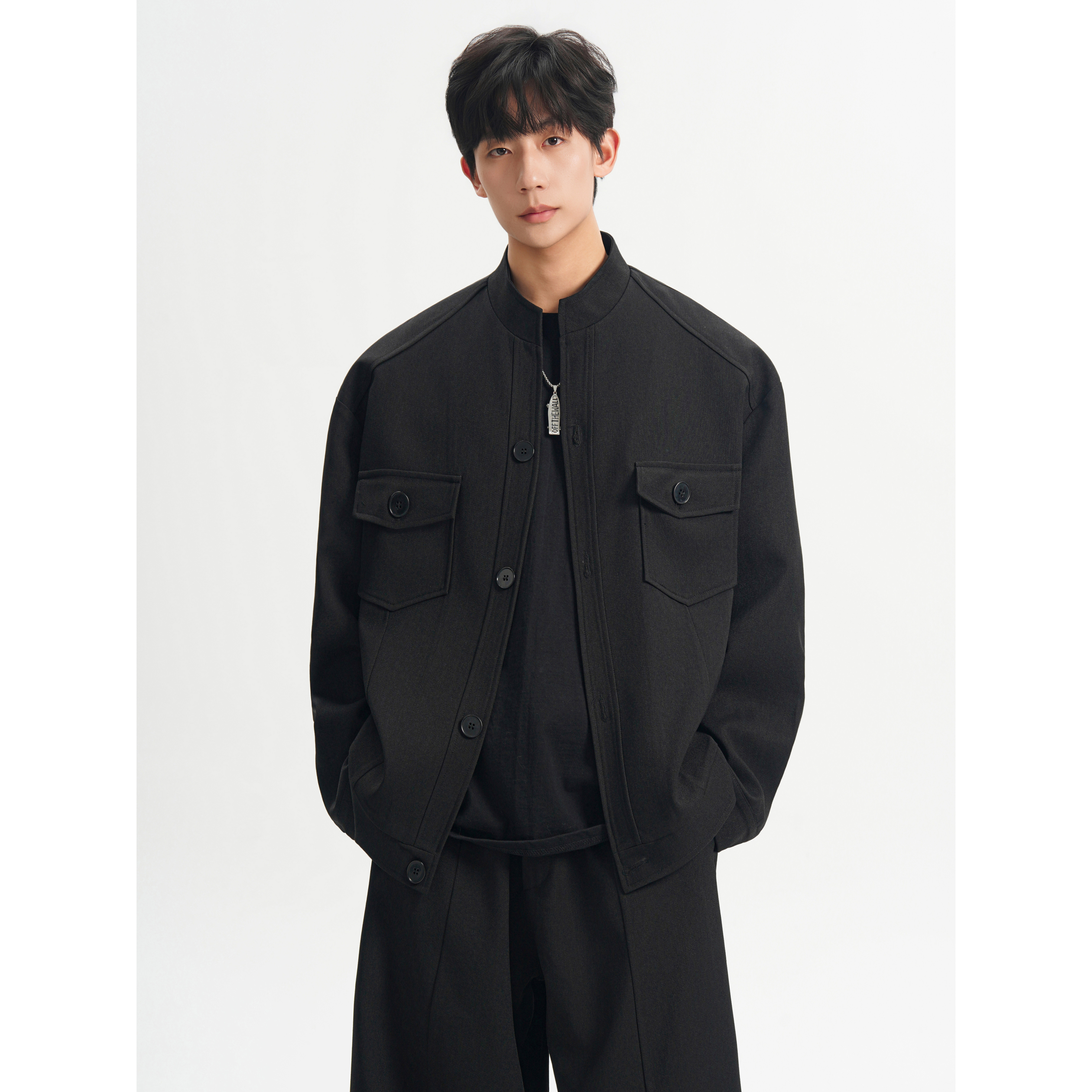 春秋痞帅立领毛呢夹克男宽松高级感风衣外套男潮F635-P95，男装夹克，电商A152