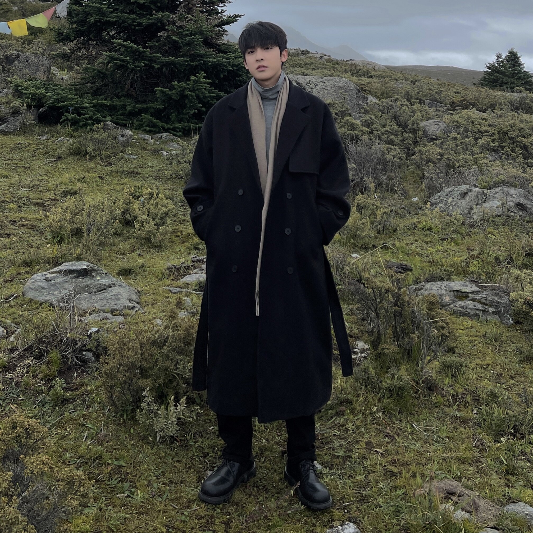 过膝中长款毛呢大衣男冬季加厚外套痞帅加长款呢子风衣F311-P138,男装风衣,电商A152