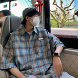 格子衬衫男短袖夏季ins港风痞帅小众日系情侣衬衣大码CS60-P45，男装T恤，电商A152