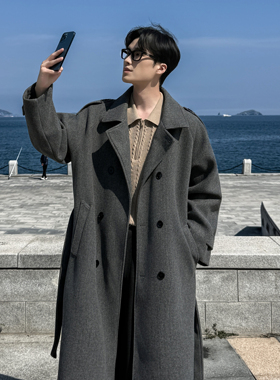 F395特P105 盗图投诉长款毛呢大衣男过膝长款风衣加厚外套大码