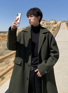 毛呢大衣男中长款冬季大码黑色呢子风衣秋冬装加厚外套F256-P128