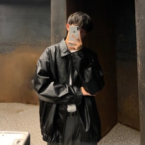 美式复古机车皮衣男西海岸oversize外套炸街夹克大码港风PY12-P95图片