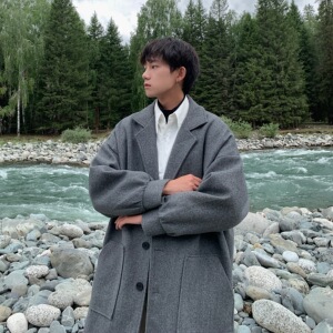 毛呢大衣男中长款ins港风加厚风衣秋冬oversize呢子外套F266-P108图片