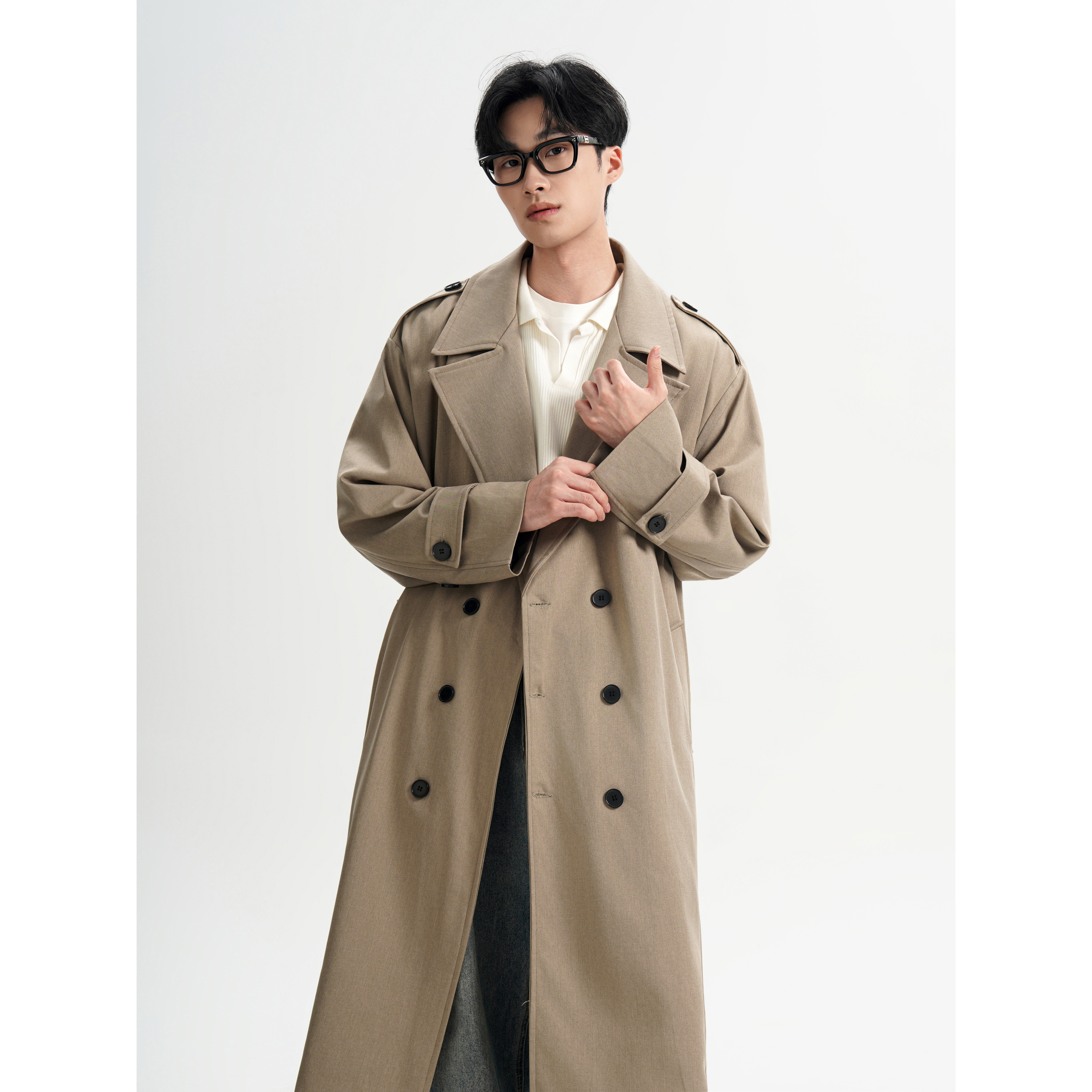 直播品质秋冬新款男士中长款风衣过膝风衣韩版韩系大衣F999，男装风衣，电商A152