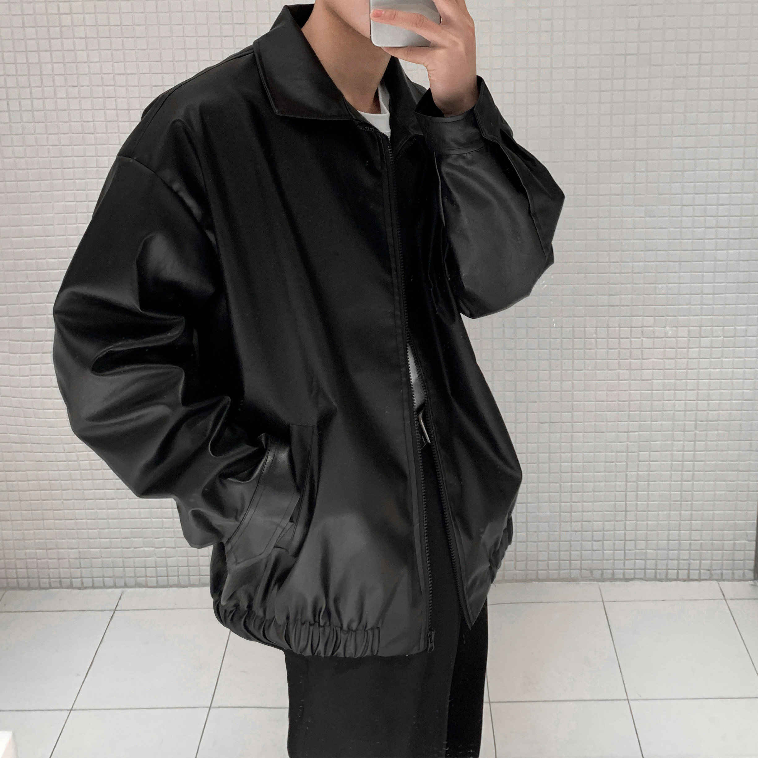 棕色皮衣外套男春秋美式复古潮牌痞帅高级感休闲宽松夹克PY22-P95,男装夹克,电商A152