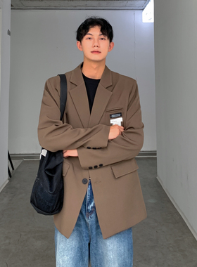 高级感韩版垫肩小西装外套男士休闲西服黑色oversize痞帅F173-P95