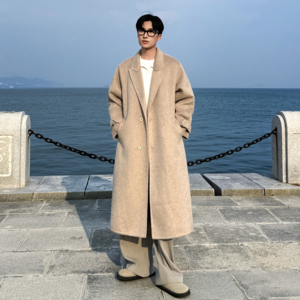 手工双面呢大衣秋冬韩版中长款毛呢大衣男过膝羊毛大衣F771-P198，男装毛呢大衣，电商A152