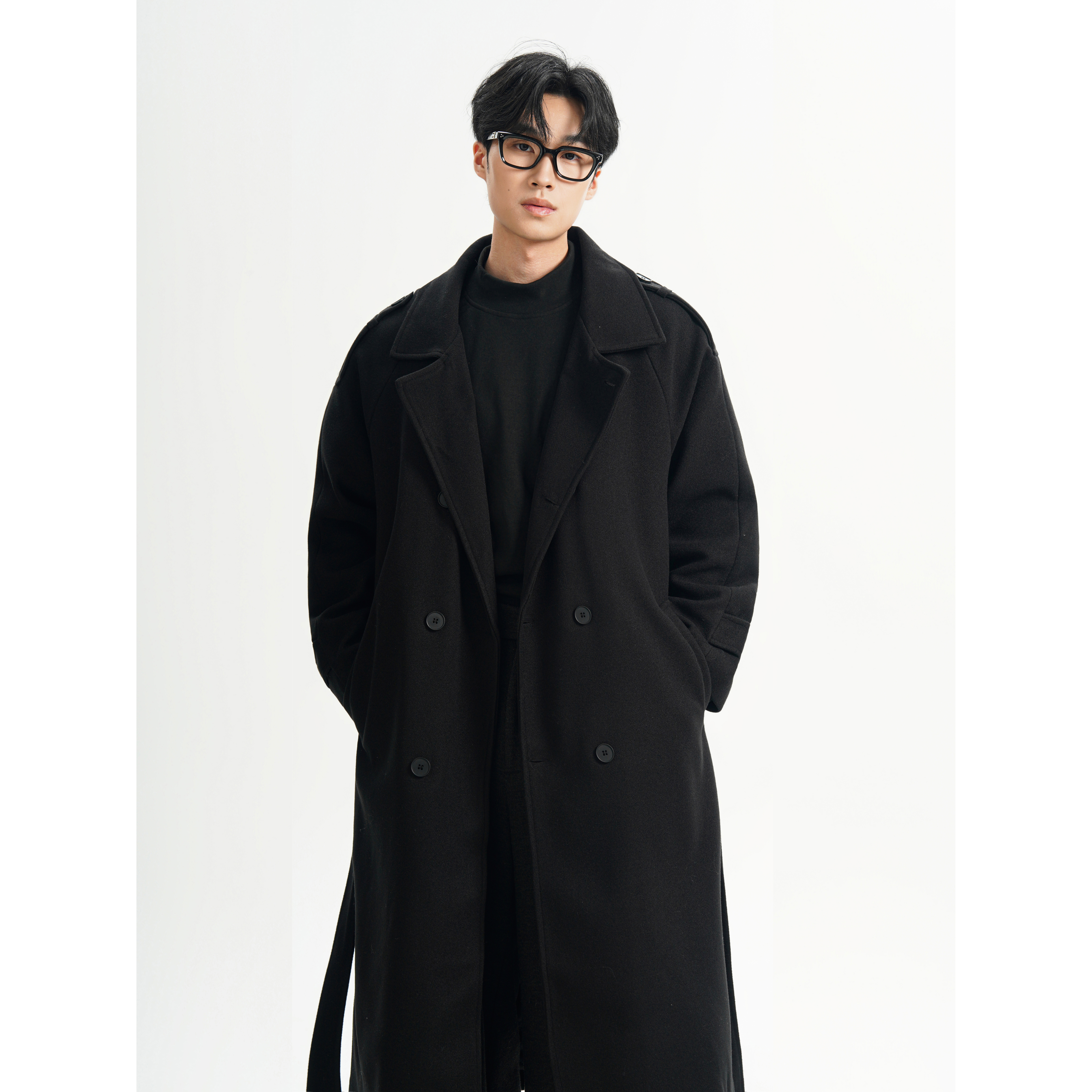 抖音男生中长款毛呢大衣过膝风衣双排扣F395-P138，男装风衣，电商A152