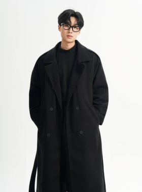 F395特P105 盗图投诉 男生中长款毛呢大衣过膝风衣双排扣