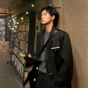 西服外套男秋季高级感英伦雅痞男装oversize垫肩白色西装F172-P95