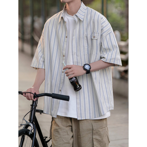 直播款 M-5XL 高品质男生短袖衬衫宽松港风CS105-P55控68图片