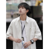 直播款M-5XL高品质男生短袖衬衫宽松港风CS106-特P4058，男装T恤，电商A152