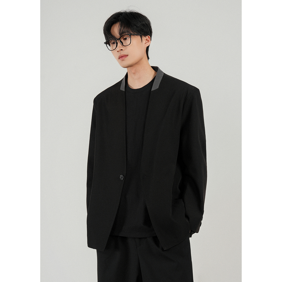 直播款 韩版男生休闲小西装男无领单扣潮流西服大码上衣F386-P98