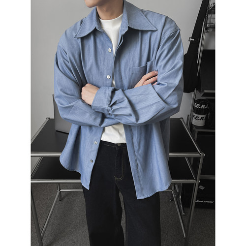实拍  简约潮流衬衣男款长袖衬衫男生韩系休闲风翻领上衣C706-P55