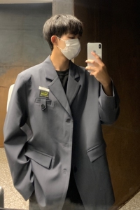 秋高级感炸街男装ins痞帅西服男休闲小西装外套oversizeF107-P95图片