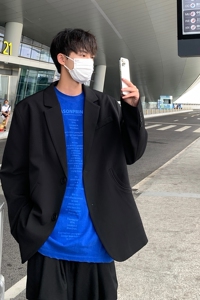 ins休闲西服男韩版痞帅气小西装上衣港风单西外套dk制服F106 P95图片