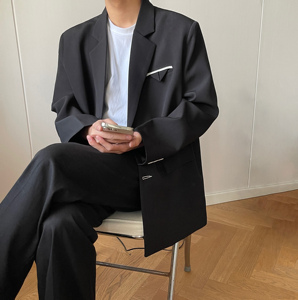 春秋季韩版小西装外套黑色oversize痞帅潮男士休闲西服XF131-P95图片