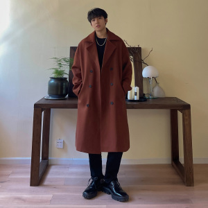 毛呢大衣男过膝中长款男装双排扣潮牌风衣秋冬加厚外套 F336-P128图片