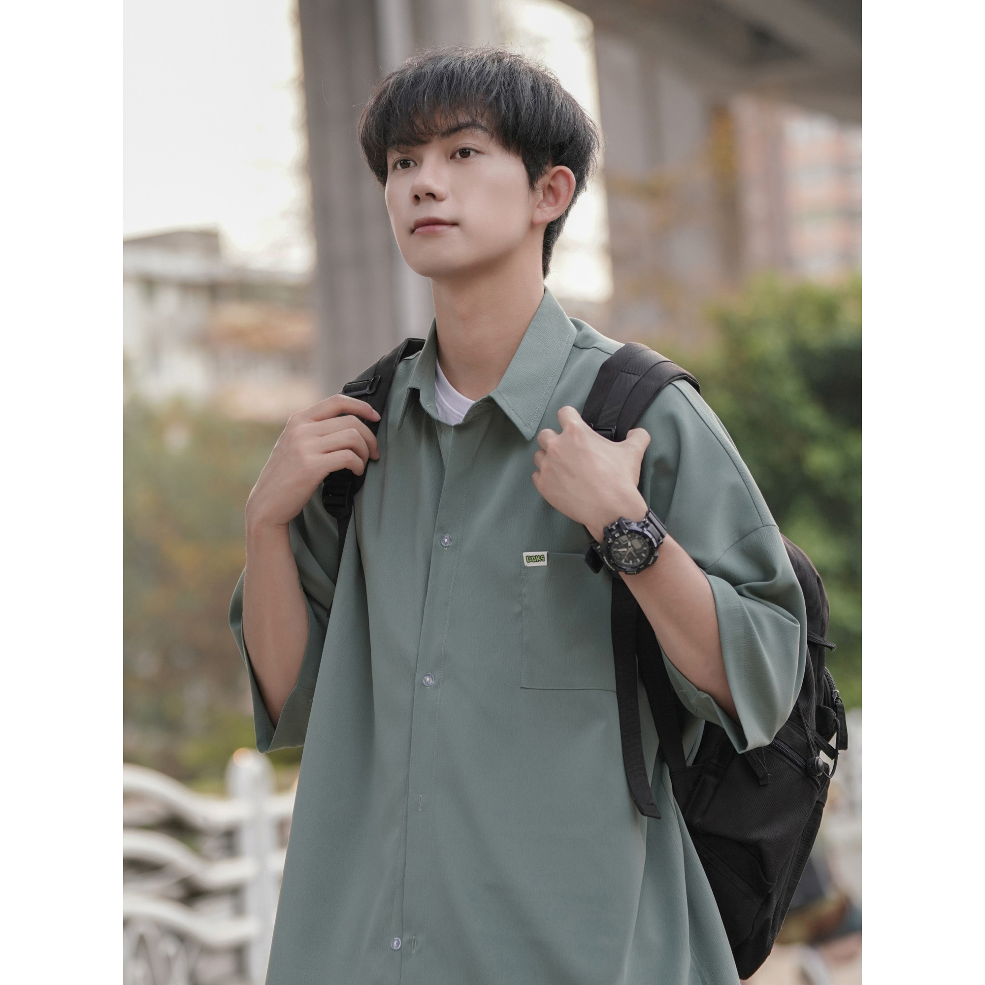 直播款M-5XL高品质男生短袖衬衫宽松港风CS106-特P4058,男装T恤,电商A152