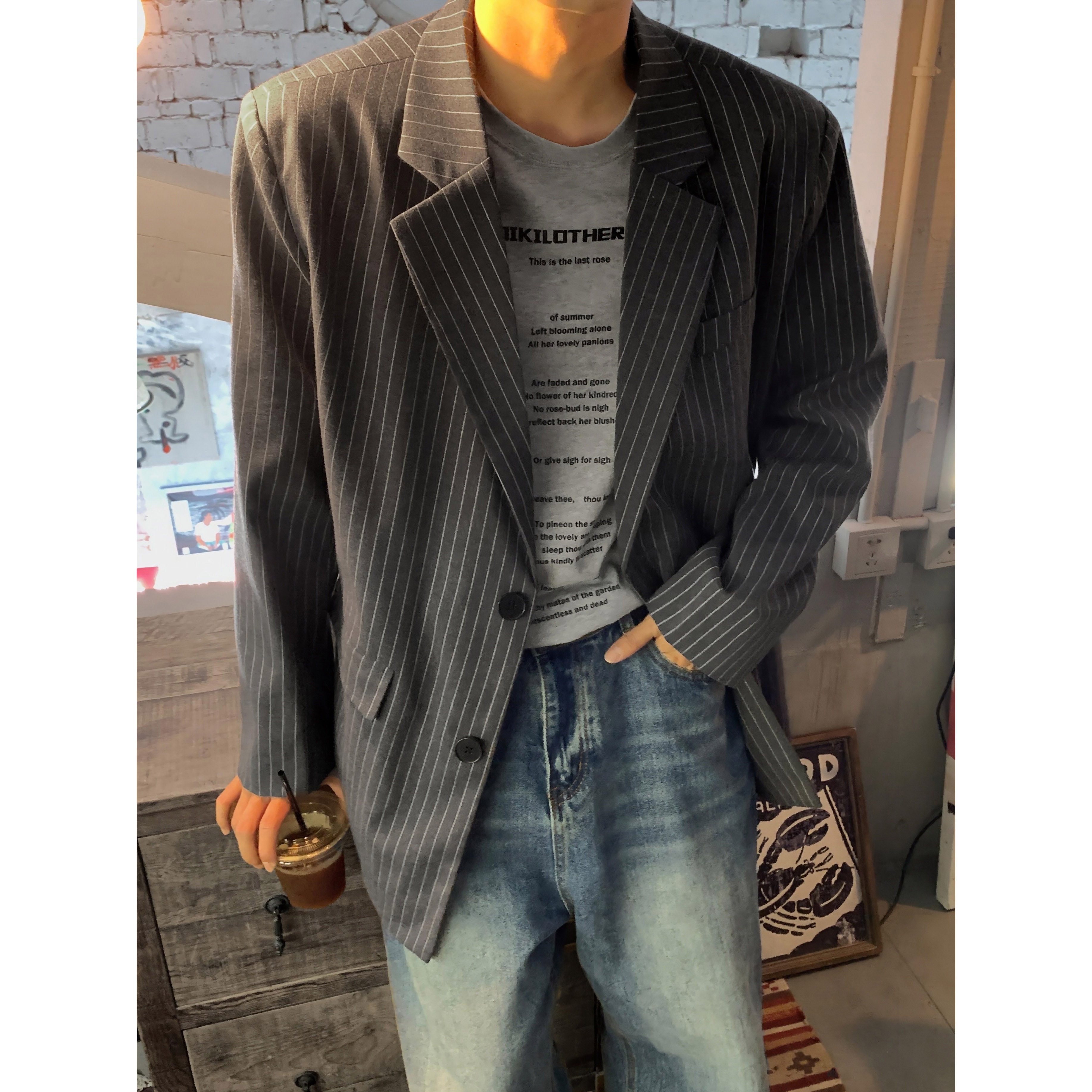 春秋男士休闲西服小西装潮ins单西外套痞帅宽松大码韩版F178-P95,男装西服套装,电商A152