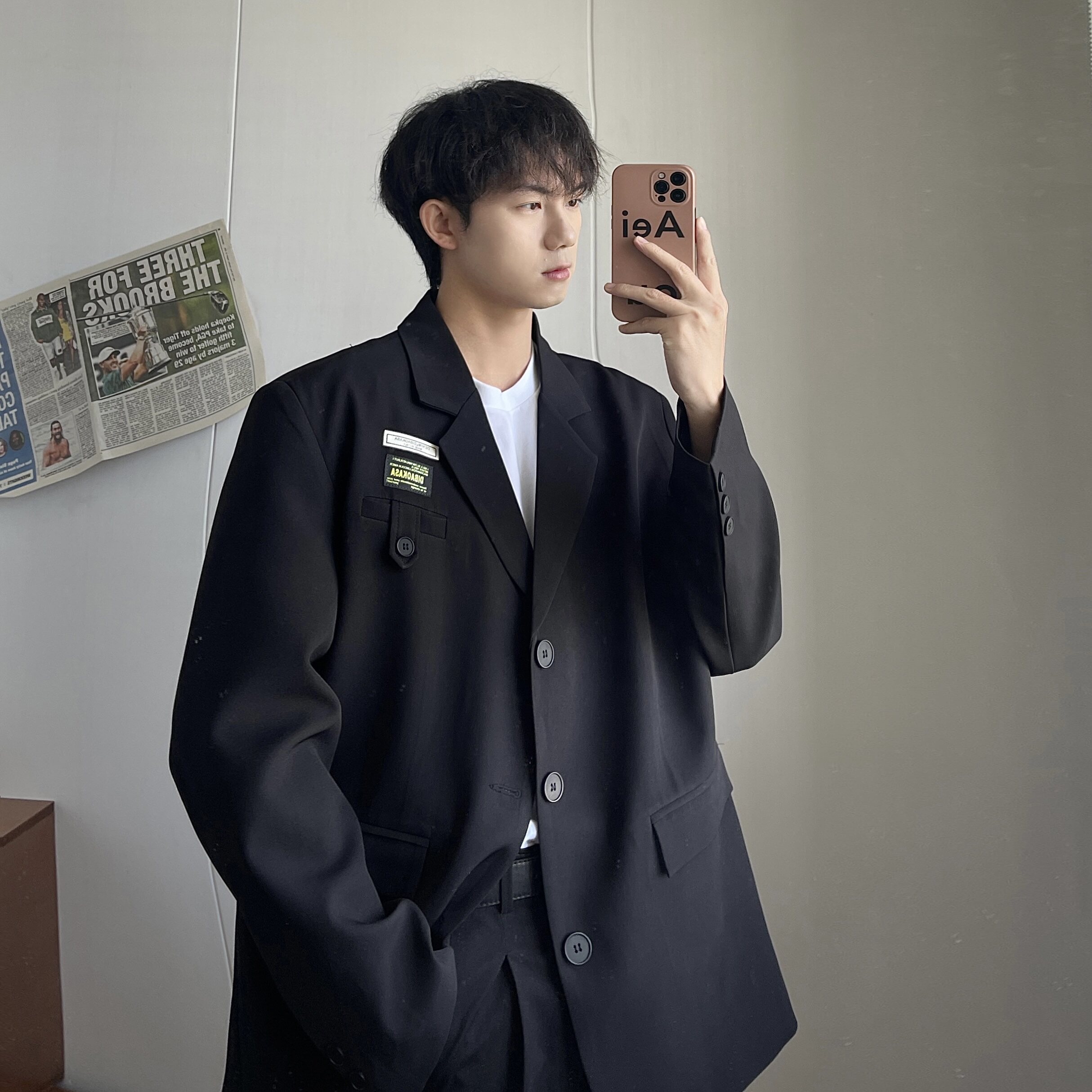 抖音品质2025新款垫肩小西装男宽松帅气百搭西服大码XF107-P95,男装西服套装,电商A152