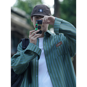 长袖条纹衬衫男秋季衬衣港风复古男装潮宽松衣服休闲CS112-P50图片