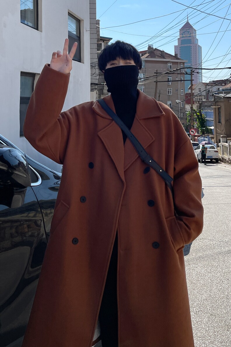 毛呢外套男oversize中长款风衣春秋季韩版潮流毛呢大衣F36-P128,男装风衣,电商A152