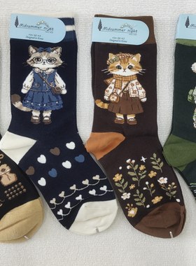 六】仲夏夜物语猫咪森系童话文艺小熊猫兔子91%棉袜子10送1个别ab
