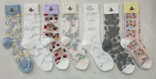 【土星四】西太后蝴蝶结动物素色夏季款女 水晶丝棉头棉跟袜子