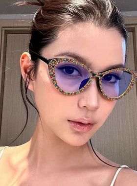 新款ins防蓝光护眼带钻眼镜镶钻平光镜女高级时尚眼镜架个性手工