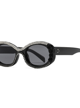 个性椭圆形太阳镜水钻装饰花朵