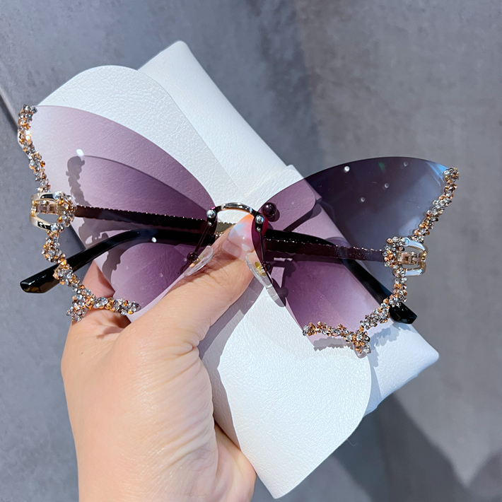 欧美新款镶钻蝴蝶太阳眼镜女时尚网红潮流配饰高级感墨镜防紫外线