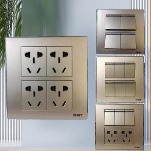 正泰墙壁开关插座118型面板NEW5F幻银一二三四五六开插双控香槟金