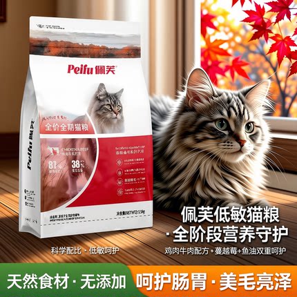 佩芙全价全期猫粮鸡肉牛肉低敏粮添加蔓越莓呵护肠道泌尿鱼油靓毛